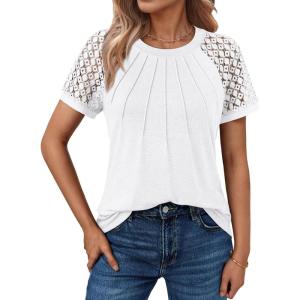 AUTOMET Womens Summer Tops Spring Shirts Trendy Vacation Outfits Short Sleeve Business Tshirts Fashion Casual Blouses(White)