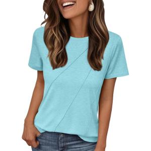 AUTOMET Womens Summer Tops Workout Shirts Beach Vacation Outfits Business Tshirts Dressy Fashion Spring Clothes 2025(Auqa)