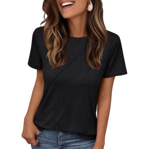 AUTOMET Womens Summer Tops Workout Shirts Beach Vacation Outfits Business Tshirts Dressy Fashion Spring Clothes 2025(Black)