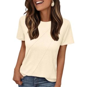 AUTOMET Womens Summer Tops Workout Shirts Beach Vacation Outfits Business Tshirts Dressy Fashion Spring Clothes 2025(Cream)