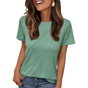 AUTOMET Womens Summer Tops Workout Shirts Beach Vacation Outfits Business Tshirts Dressy Fashion Spring Clothes 2025(Lightgreen)