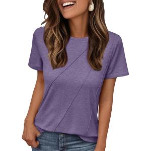 AUTOMET Womens Summer Tops Workout Shirts Beach Vacation Outfits Business Tshirts Dressy Fashion Spring Clothes 2025(Purple)