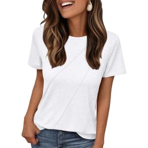 AUTOMET Womens Summer Tops Workout Shirts Beach Vacation Outfits Business Tshirts Dressy Fashion Spring Clothes 2025(White)