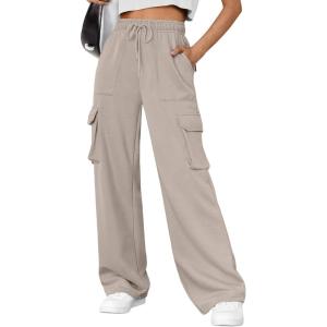 AUTOMET Womens Sweatpants Wide Leg Cargo Barrel Pants Fall Fashion Outfits Sweats Baggy Winter Clothes Parachute Joggers(Coffeegrey)