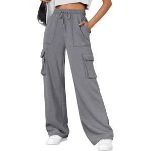AUTOMET Womens Sweatpants Wide Leg Cargo Barrel Pants Fall Fashion Outfits Sweats Baggy Winter Clothes Parachute Joggers(Darkgrey)