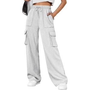 AUTOMET Womens Sweatpants Wide Leg Cargo Barrel Pants Fall Fashion Outfits Sweats Baggy Winter Clothes Parachute Joggers(Grey)
