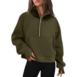 AUTOMET Womens Sweatshirts Half Zip Cropped Pullover Fleece Quarter Zipper Hoodies 2025 Fall Fashion Outfits Clothes(Armygreen)