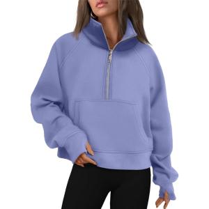 AUTOMET Womens Sweatshirts Half Zip Cropped Pullover Fleece Quarter Zipper Hoodies 2025 Fall Fashion Outfits Clothes(Blue Purple)