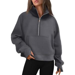 AUTOMET Womens Sweatshirts Half Zip Cropped Pullover Fleece Quarter Zipper Hoodies 2025 Fall Fashion Outfits Clothes(Darkdrey)