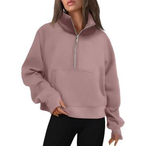 AUTOMET Womens Sweatshirts Half Zip Cropped Pullover Fleece Quarter Zipper Hoodies 2025 Fall Fashion Outfits Clothes(Darkpink)