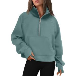 AUTOMET Womens Sweatshirts Half Zip Cropped Pullover Fleece Quarter Zipper Hoodies 2025 Fall Fashion Outfits Clothes(Green)