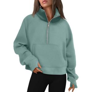 AUTOMET Womens Sweatshirts Half Zip Cropped Pullover Fleece Quarter Zipper Hoodies 2025 Fall Fashion Outfits Clothes(Lake)