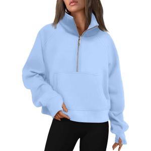 AUTOMET Womens Sweatshirts Half Zip Cropped Pullover Fleece Quarter Zipper Hoodies 2025 Fall Fashion Outfits Clothes(Lightblue)