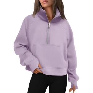 AUTOMET Womens Sweatshirts Half Zip Cropped Pullover Fleece Quarter Zipper Hoodies 2025 Fall Fashion Outfits Clothes(Lightpurple)