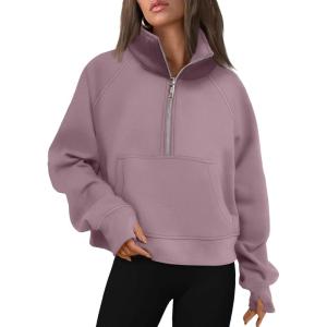AUTOMET Womens Sweatshirts Half Zip Cropped Pullover Fleece Quarter Zipper Hoodies 2025 Fall Fashion Outfits Clothes(Nutmeg)
