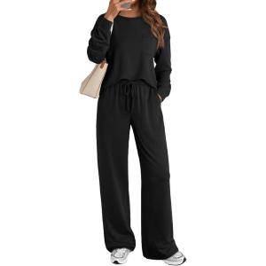 AUTOMET Womens Sweatsuits 2 Piece Lounge Matching Outfits Sweat Sets Tracksuit Travel Sweatshirts Fall Fashion Clothes 2025(Black)