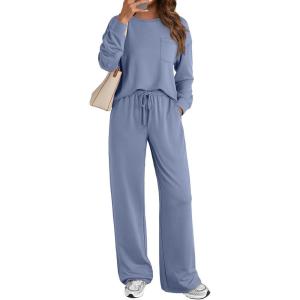 AUTOMET Womens Sweatsuits 2 Piece Lounge Matching Outfits Sweat Sets Tracksuit Travel Sweatshirts Fall Fashion Clothes 2025(Blue)