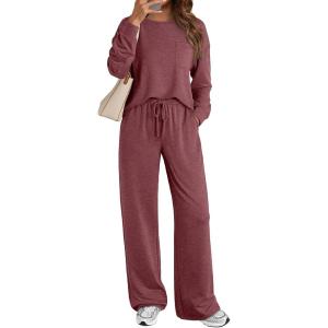 AUTOMET Womens Sweatsuits 2 Piece Lounge Matching Outfits Sweat Sets Tracksuit Travel Sweatshirts Fall Fashion Clothes 2025(Winered)