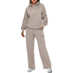 AUTOMET Womens Sweatsuits 2 Piece Outfits Fall Sweat Sets Lounge Hoodies and Cargo Pants Wide Leg with Pockets(Coffeegrey)
