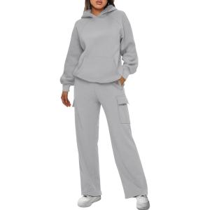 AUTOMET Womens Sweatsuits 2 Piece Outfits Fall Sweat Sets Lounge Hoodies and Cargo Pants Wide Leg with Pockets(Darkgrey)
