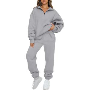 AUTOMET Women’s Sweatsuits 2 Piece Outfits Lounge Sets Long Sleeve Half Zip Pullover and Baggy Sweatpants with Pockets(Darkgrey)