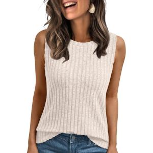 AUTOMET Womens Tank Tops Sleeveless Tunic Shirts Summer Fashion Basic Soft Clothes 2025 Casual Trendy Vacation Spring Outfits(Beige)