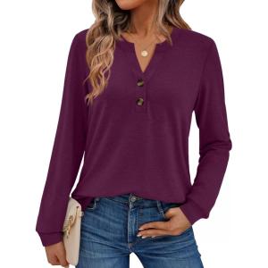 AUTOMET Womens Tops Long Sleeve Shirts Fall Fashion Clothes Henley Dressy Casual Blouses Trendy 2025(Purple)