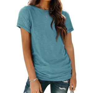 AUTOMET Womens Tops Shorts Sleeve Shirts for Summer Spring Beach Vacation Plus Size Oversized Casual Tee for Teen Girls 2025(02bluegreen)