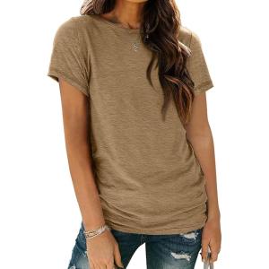 AUTOMET Womens Tops Shorts Sleeve Shirts for Summer Spring Beach Vacation Plus Size Oversized Casual Tee for Teen Girls 2025(02coffee)