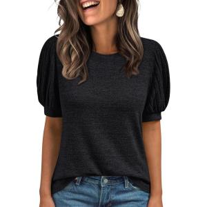 AUTOMET Womens Tops Summer Sweater Long Tunic Dressy Casual Blouses Business Cute Trendy Short Sleeve Shirt 2025(Black)