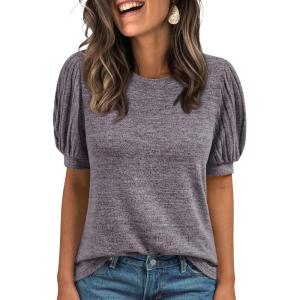 AUTOMET Womens Tops Summer Sweater Long Tunic Dressy Casual Blouses Business Cute Trendy Short Sleeve Shirt 2025(Coffeegrey)