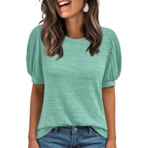 AUTOMET Womens Tops Summer Sweater Long Tunic Dressy Casual Blouses Business Cute Trendy Short Sleeve Shirt 2025(Green)