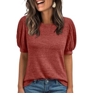 AUTOMET Womens Tops Summer Sweater Long Tunic Dressy Casual Blouses Business Cute Trendy Short Sleeve Shirt 2025(Red)