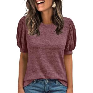 AUTOMET Womens Tops Summer Sweater Long Tunic Dressy Casual Blouses Business Cute Trendy Short Sleeve Shirt 2025(Wine)