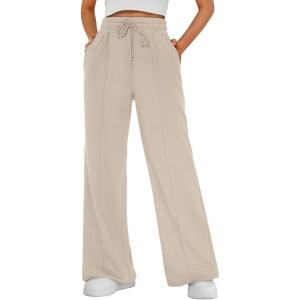 AUTOMET Womens Wide Leg Sweatpants Baggy Lounge Travel Pants Fall Fashion Outfits 2025 Winter Clothes Joggers(Beige)