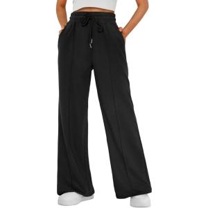 AUTOMET Womens Wide Leg Sweatpants Baggy Lounge Travel Pants Fall Fashion Outfits 2025 Winter Clothes Joggers(Black)