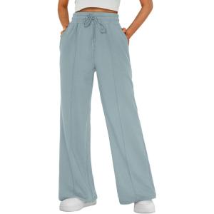 AUTOMET Womens Wide Leg Sweatpants Baggy Lounge Travel Pants Fall Fashion Outfits 2025 Winter Clothes Joggers(Grey Blue)