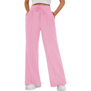 AUTOMET Womens Wide Leg Sweatpants Baggy Lounge Travel Pants Fall Fashion Outfits 2025 Winter Clothes Joggers(Pink)