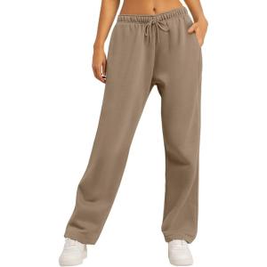 AUTOMET Women’s Wide Leg Sweatpants Fleece Lined Baggy Straight Leg Lounge Pants Fall Outfits Athletic Joggers with Pockets(Coffeegrey)