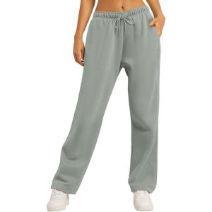 AUTOMET Women’s Wide Leg Sweatpants Fleece Lined Baggy Straight Leg Lounge Pants Fall Outfits Athletic Joggers with Pockets(Greyblue)
