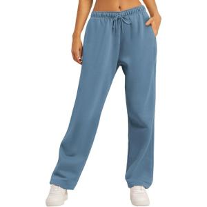 AUTOMET Women’s Wide Leg Sweatpants Fleece Lined Baggy Straight Leg Lounge Pants Fall Outfits Athletic Joggers with Pockets(Lightblue)