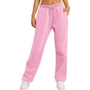 AUTOMET Women’s Wide Leg Sweatpants Fleece Lined Baggy Straight Leg Lounge Pants Fall Outfits Athletic Joggers with Pockets(Pink)