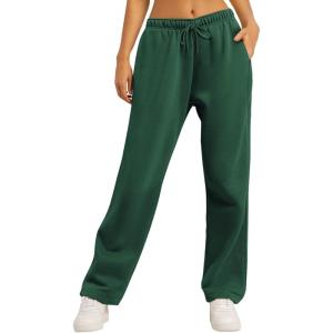 AUTOMET Women’s Wide Leg Sweatpants Fleece Lined Baggy Straight Leg Lounge Pants Fall Outfits Athletic Joggers with Pockets(Xmasgreen)