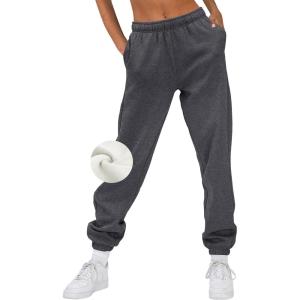 AUTOMET Women’s Winter Casual Baggy Fleece Lined Sweatpants Fashion High Waisted Joggers Pants Athletic Clothes with Pockets(Blackgrey)