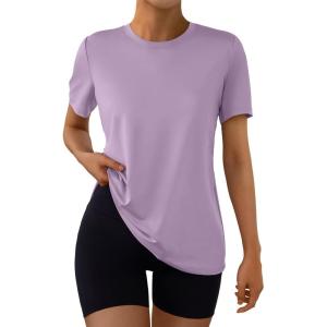 AUTOMET Women’s Workout Tops Short Sleeve Gym Shirts Summer Athletic Yoga Tshirts Loose Fit Casual Clothes 2025(Purple)