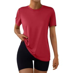 AUTOMET Women’s Workout Tops Short Sleeve Gym Shirts Summer Athletic Yoga Tshirts Loose Fit Casual Clothes 2025(Red)