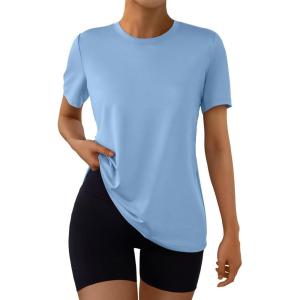AUTOMET Women’s Workout Tops Short Sleeve Gym Shirts Summer Athletic Yoga Tshirts Loose Fit Casual Clothes 2025(Skyblue)