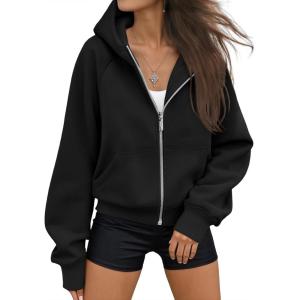 AUTOMET Womens Zip Up Hoodies Fleece Jackets Oversized Sweatshirts Fall Fashion Outfits 2025 Sweaters Winter Clothes(Black)