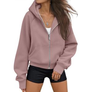 AUTOMET Womens Zip Up Hoodies Fleece Jackets Oversized Sweatshirts Fall Fashion Outfits 2025 Sweaters Winter Clothes(Darkpink)
