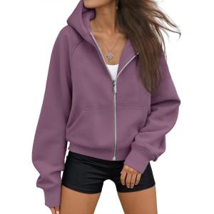 AUTOMET Womens Zip Up Hoodies Fleece Jackets Oversized Sweatshirts Fall Fashion Outfits 2025 Sweaters Winter Clothes(Darkpurple)
